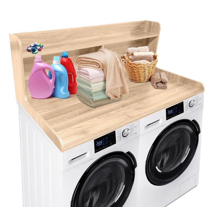 Garvee Tablette Lave-Linge 2 Niveaux Bois Résistant 54"x27.55"x19.68" Avec Garde-Bords Antidérapants Pour Buanderie