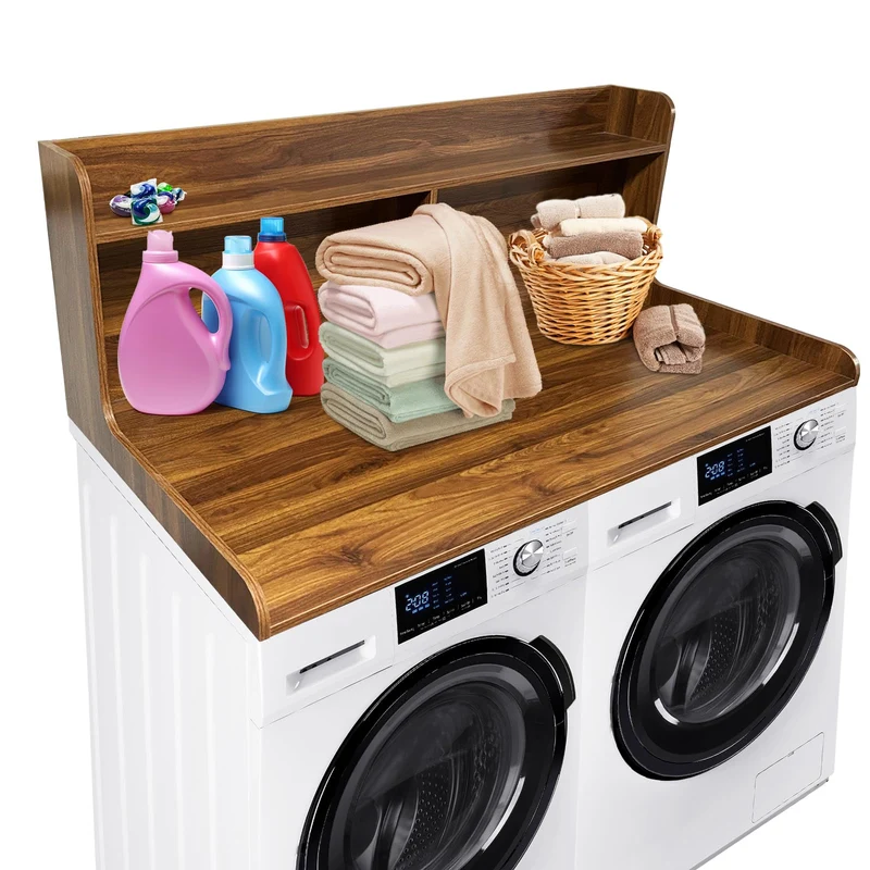 Garvee 2-Tier Washer Dryer Countertop Bois Résistant à l'Eau Avec Rails 2.75" Pour Buanderie 54"x27.55"x19.68" Naturel