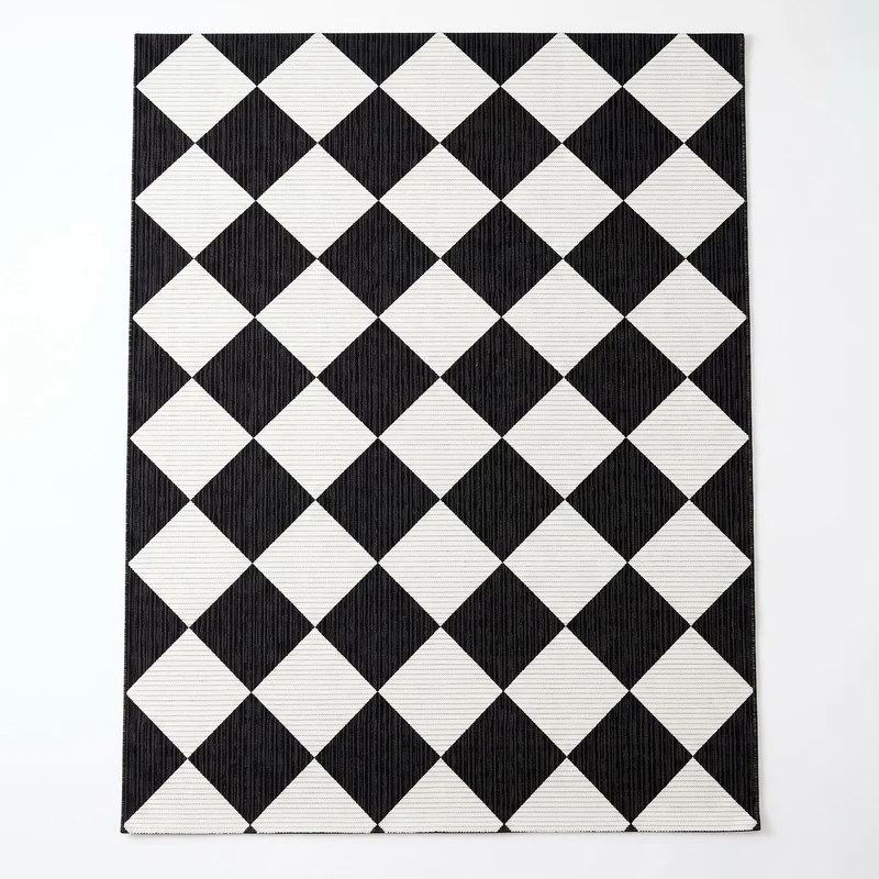 Garvee Alfombra De Pasillo Géométrique À Carreaux Et Losanges Lavable Machine Antidérapante 60x230 Cm Noir Et Blanc