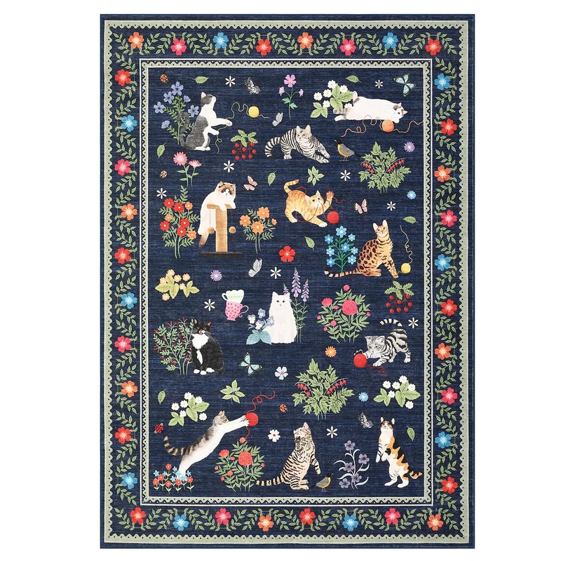 Garvee Tapis Imprimé Pliable 100% Polyester Lavable Antidérapant Pour Salon Chambre Cuisine Couloir, Doux, Fleuri Vintage