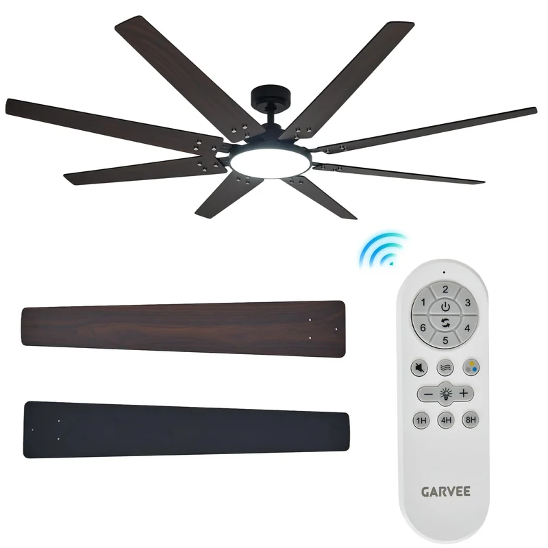Garvee Ventilateur De Plafond 175 Cm Dc Avec 8 Pales Bicolores Et Télécommande Pour Salon Et Bureau Noir Ou Marron