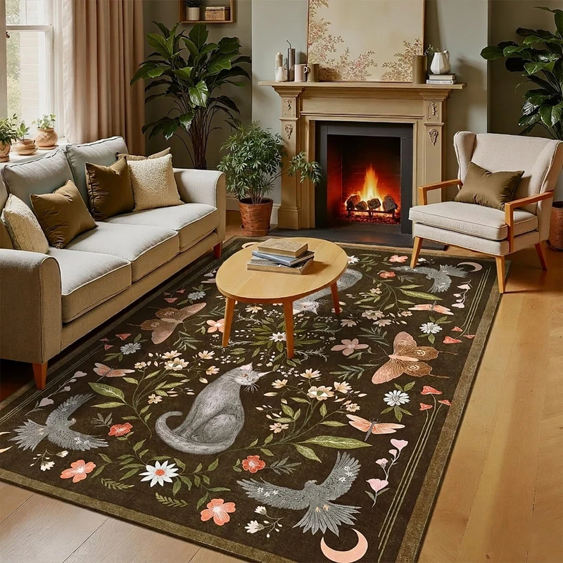 Garvee Tapis Chat Mystique Gothic Antidérapant Doux Synthétique 160x230cm Salon et Chambre Gris