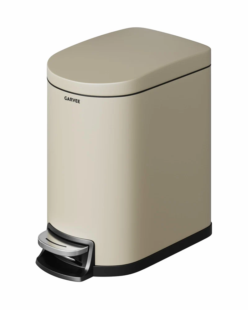 Garvee Poubelle Salle de Bain 6L Métal Étanche avec Couvercle Soft-Close Beige Sable Compact