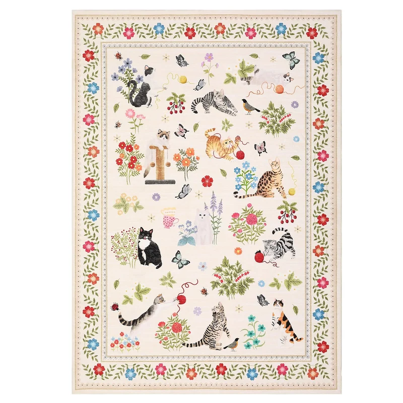 Garvee Tapis Imprimé Pliable 100% Polyester Lavable Antidérapant Pour Salon Chambre Salle À Manger Cuisine Couloir Doux Fleuri Vintage