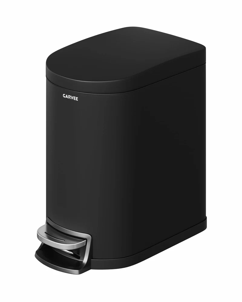Garvee Poubelle Salle De Bain 6L Métal Étanche Avec Couvercle Soft-Close Poignée Arrière Compacte Pour Chambre Et Bureau, Argent