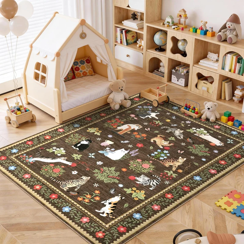 Garvee Tapis Chat Lavable Rembourré Antidérapant Perles Velours Doux Moderne Marron 120x170cm Pour Salon Chambre Enfants