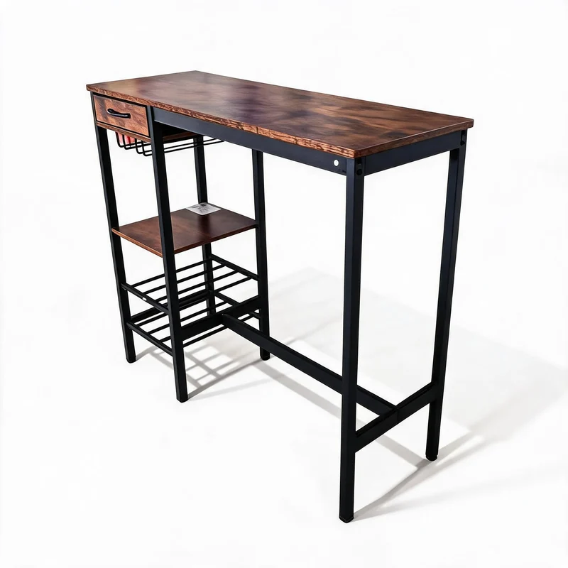 Garvee Bartisch Hoch Bistrotisch Métal & Bois Avec Porte-Bouteilles Et Porte-Verres, Stable Et Ergonomique, 100×40×90cm, Cuisine Et Salon, Noir