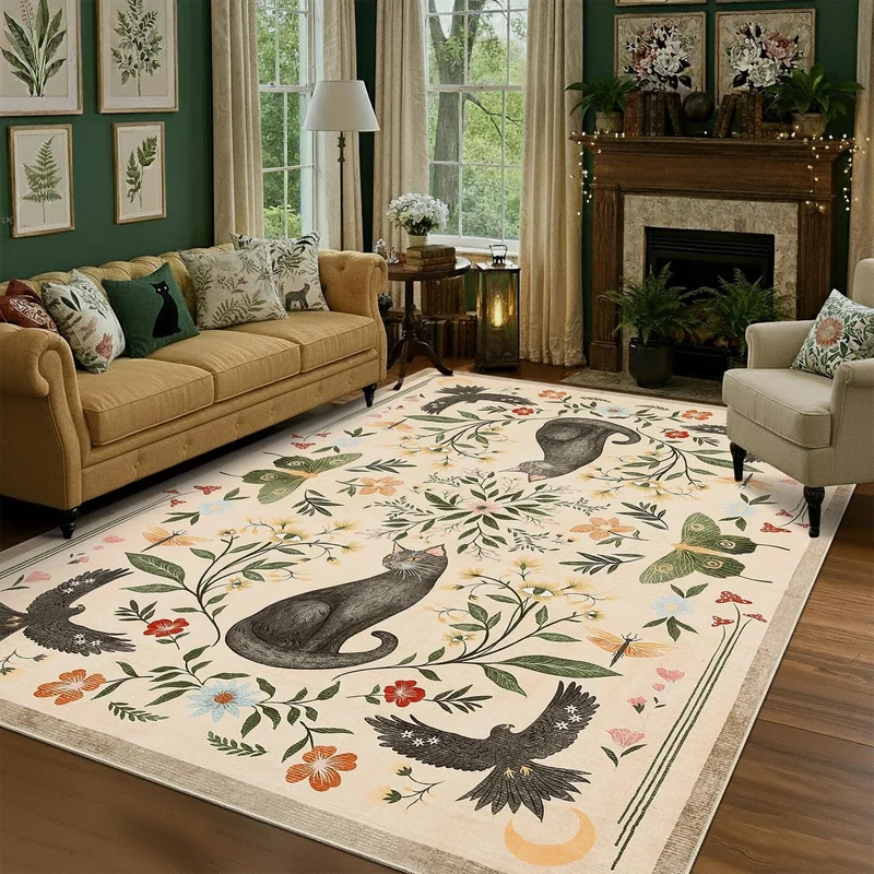 Garvee Tapis Chat Mystique Lavable Antidérapant 200x290cm Camel Pour Salon Chambre Bureau