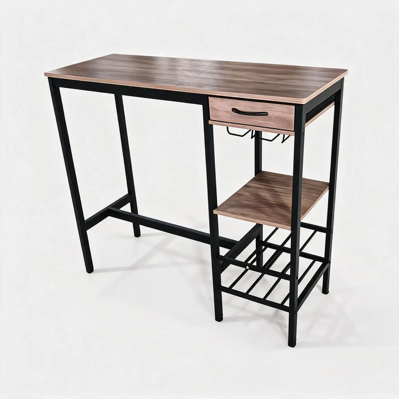 Garvee Bartisch Bistrot Métal & Bois Avec Porte-Bouteilles Extensible Pour Cuisine & Salon 100×40×90cm Gris