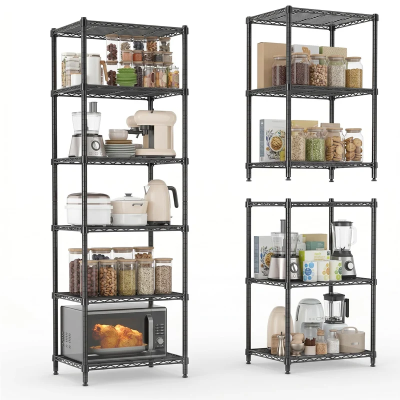 Garvee Étagère de Rangement 6 Niveaux Acier Carbone Robuste, Garage & Cuisine, 73.2" x 24" x 18", Noir
