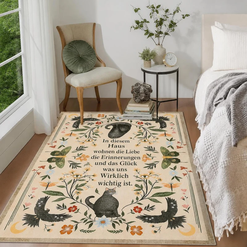 Garvee Tapis Chat Mystique Gothic Rutschfest Doux Synthétique Lavable Camel 120x170cm Salon Chambre