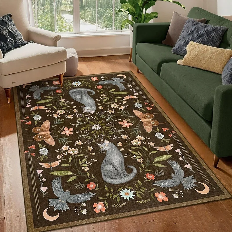Garvee Tapis Chat Mystique Gothic Antidérapant Doux Synthétique 120x170cm Salon et Chambre