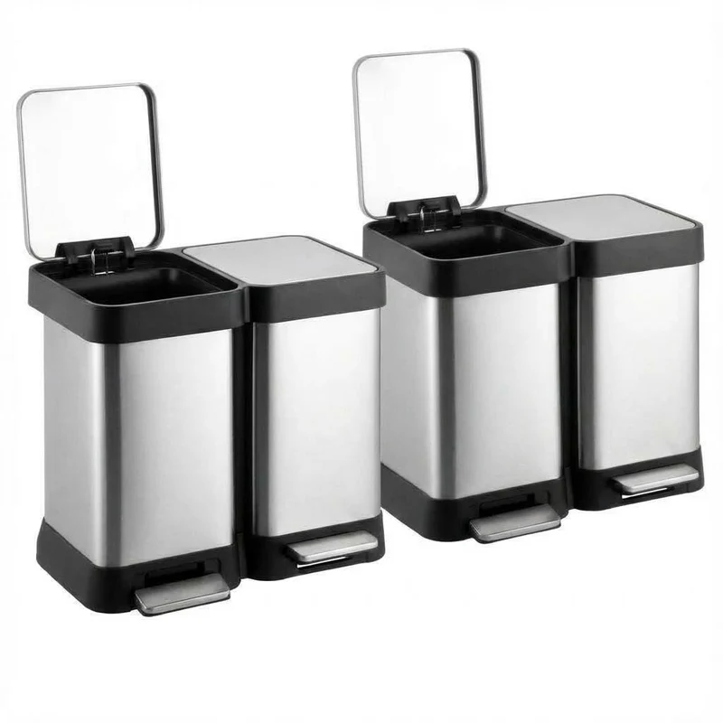Garvee Poubelle en Acier Inoxydable 2 Compartiments 40L, Double Chambre, Couvercle Anti-Odeurs, Cuisine et Bureau, Design Moderne, Acier Robuste
