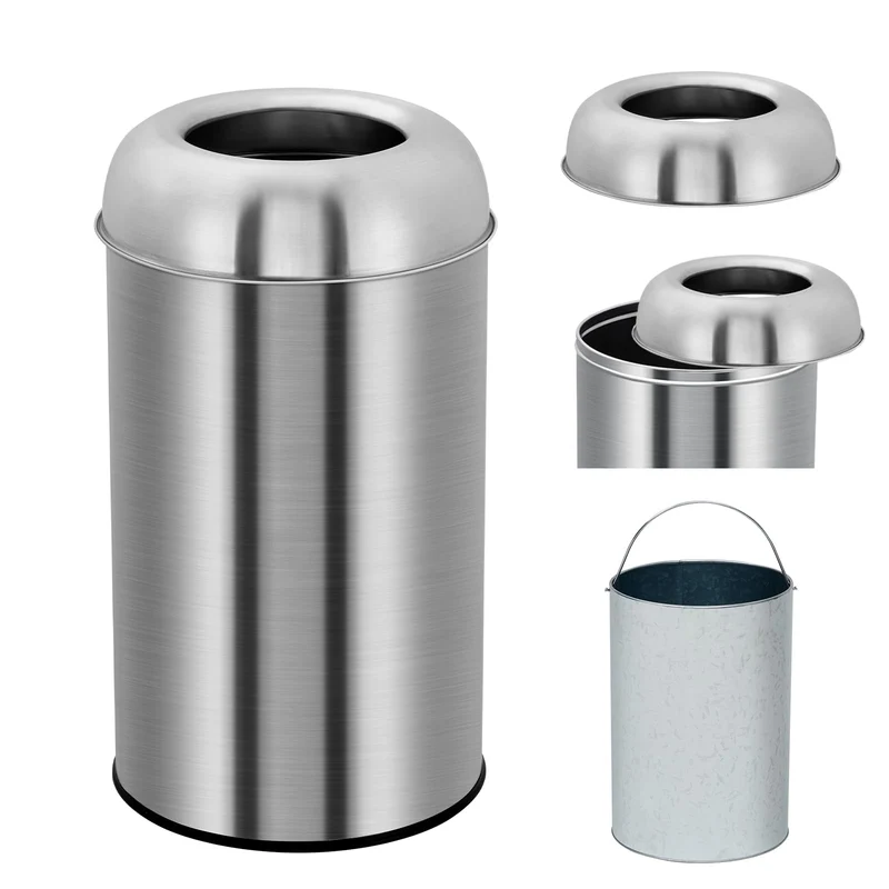 Garvee Poubelle Ouverte 70L Acier Inoxydable Avec Seau Intérieur Amovible Pour Usage Commercial Cuisine Bureau Extérieur