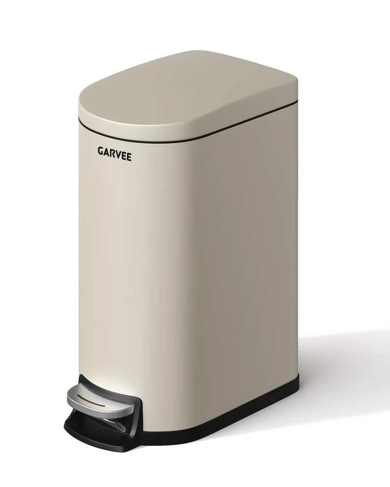 Garvee Poubelle de Salle de Bain Métallique 10L Étanche avec Couvercle Soft-Close, Compacte, Résistante, Poignée Arrière, Gris