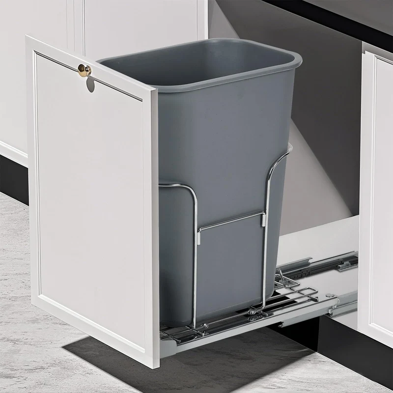 Garvee Poubelle coulissante sous évier 25 × 46 × 37 cm avec porte, support en acier réglable et glissières robustes, pour cuisine
