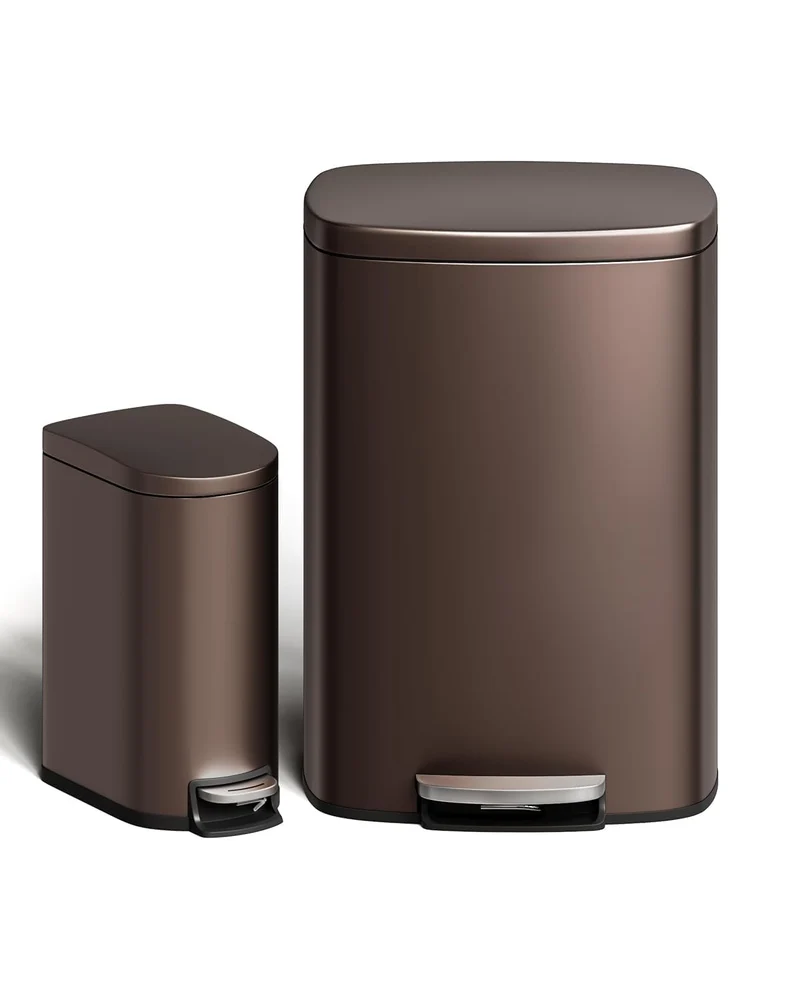 Garvee Ensemble Poubelle Cuisine 13 Gal & Salle de Bain 2.6 Gal, Acier Antirouille, Compact & Spacieux, Usage Quotidien, Couleur Neutre