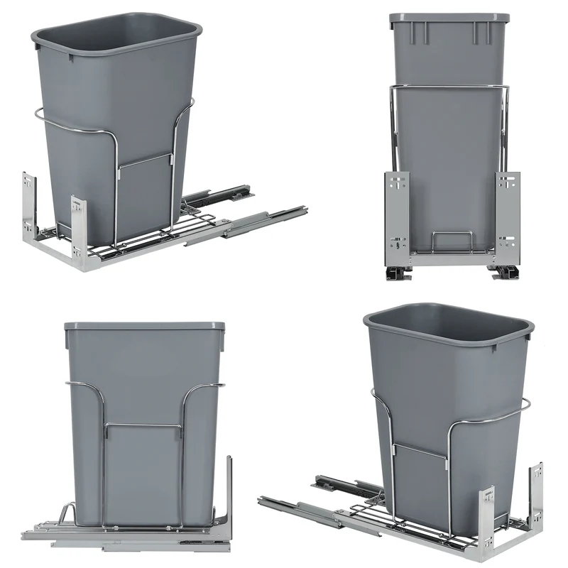 Garvee Poubelle Coulissante Sous-Évier 35L Acier Chrome Double Bac Cuisine Organisée