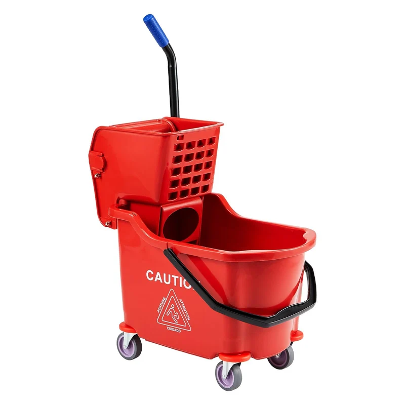 Garvee Seau À Vadrouille Professionnel 33L Essoreuse Latérale Robuste Chariot À Roulettes Nettoyage Industriel Vermillon
