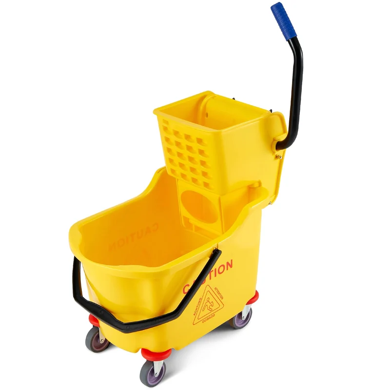 Garvee Seau à Serpillière Commercial 35QT avec Essoreuse Latérale, Roues Pivotantes, Plastique PP Durable, Poignée Ergonomique, Nettoyage Professionnel Jaune/Rouge/Bleu