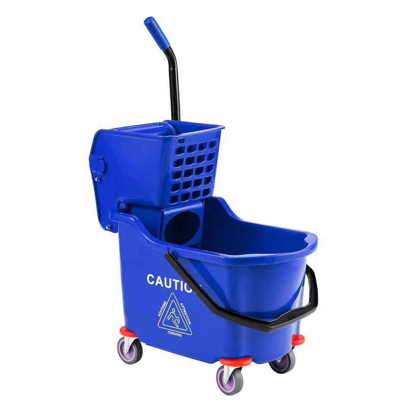 Garvee Seau à Vadrouille Professionnel 33L Robuste Essoreuse Latérale Chariot Roulant Bleu Pour Sols Industriels Hôtel Entrepôt École