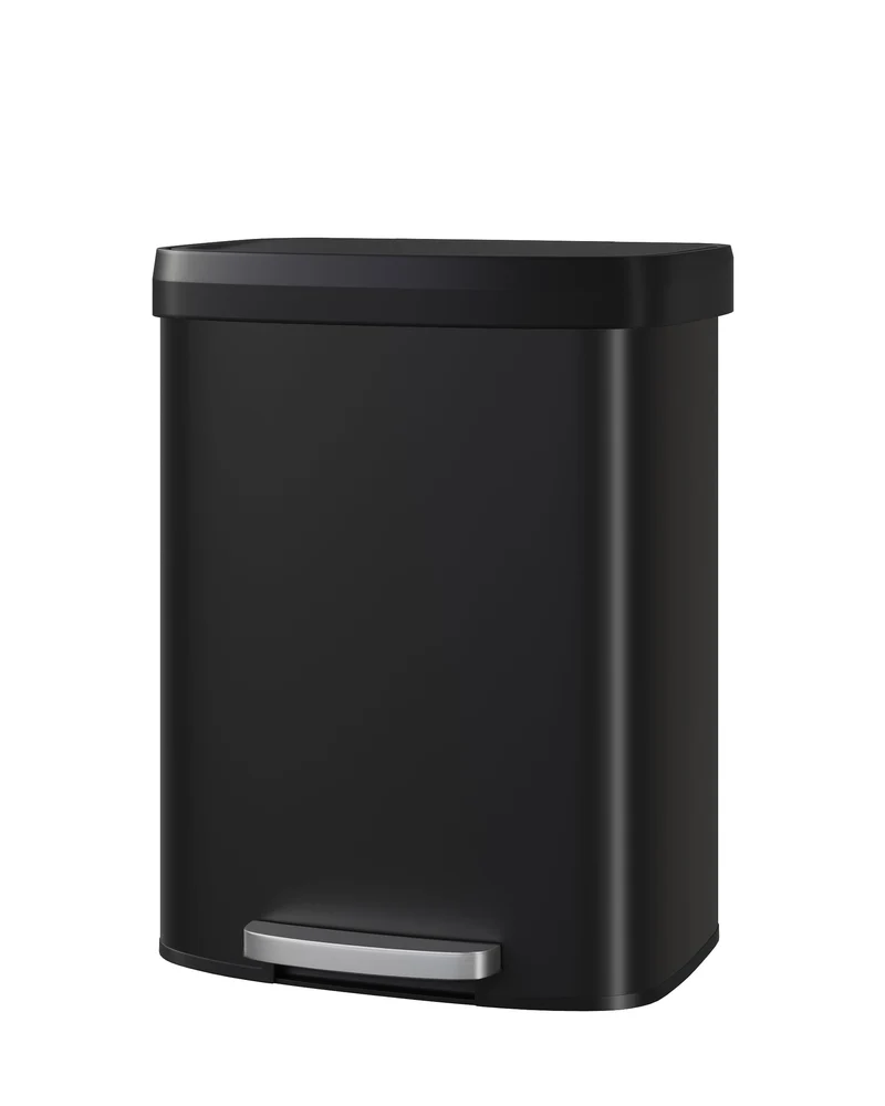 Garvee Poubelle Métallique 60L Avec Couvercle Plastique à Fermeture Douce Pour Cuisine Et Bureau Noir Étanche Résistante à la Rouille