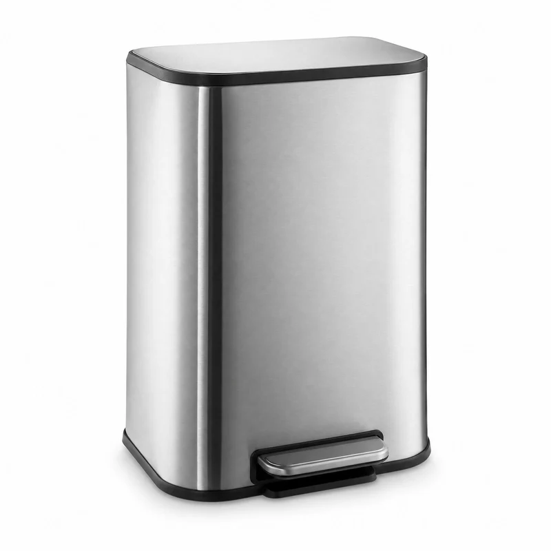Garvee Poubelle de Salle de Bain 12L en Acier Inoxydable, Couvercle à Fermeture Douce, Pédale Pied, Rectangle, pour Cuisine et Bureau, Argenté