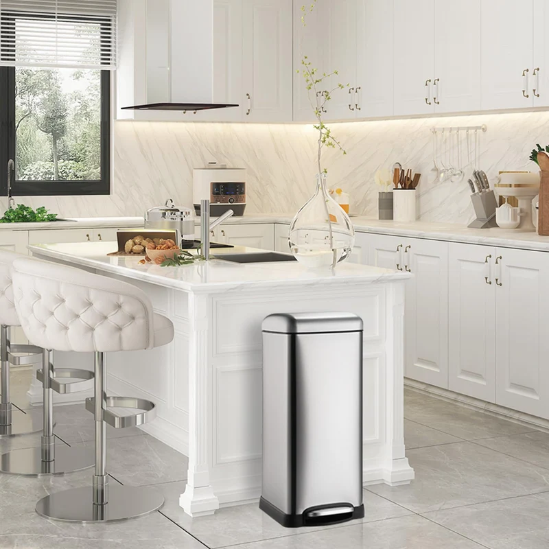 Garvee Poubelle De Cuisine 30L Acier Inoxydable Avec Couvercle Soft Close Et Pédale Pied, Design Anti-Empreintes, Usage Polyvalent, Argenté
