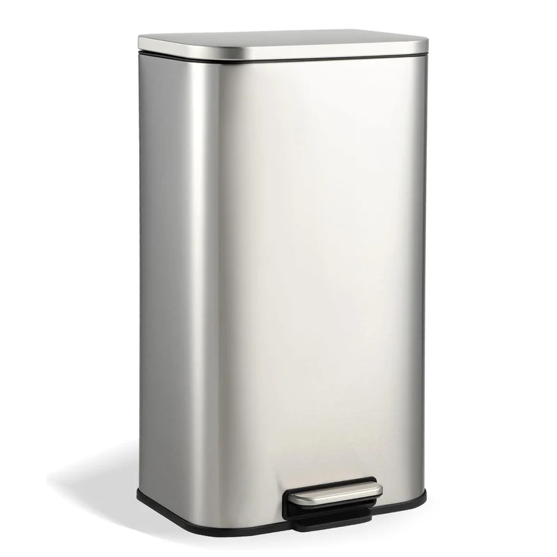 Garvee Poubelle de Cuisine 8 Gallons Acier Inoxydable Soft-Close avec Seau Interne Amovible pour Bureau et Salle de Bain Rectangulaire Silencieuse Durable