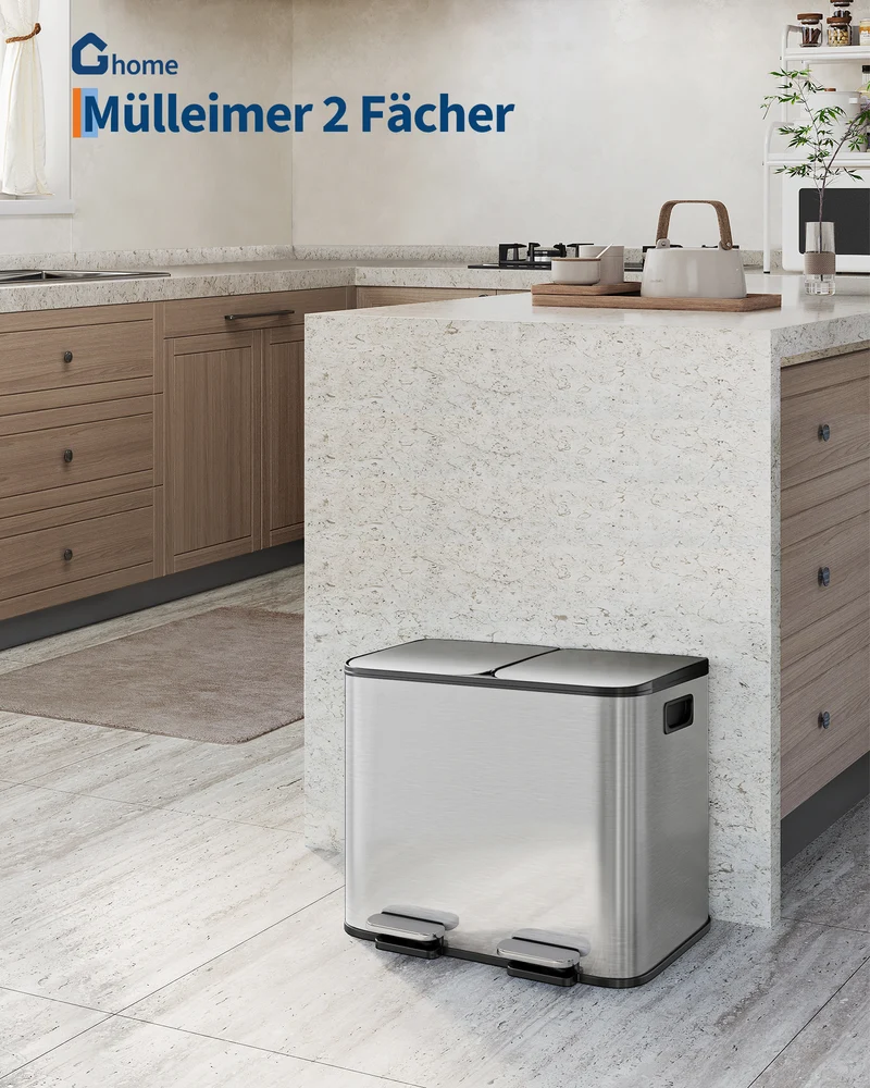 Garvee Poubelle Double 2 x 4 Gal Acier Inoxydable avec Couvercle, Compacte pour Cuisine, Argenté