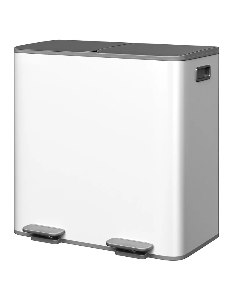 Garvee Poubelle Double Cuisine 2x10.6 gal Acier Inoxydable Gris-Blanc, Couvercle Soft-Close, Seaux Intérieurs PP, Poignées Latérales, Idéale Îlot Cuisine Compacte et Élégante