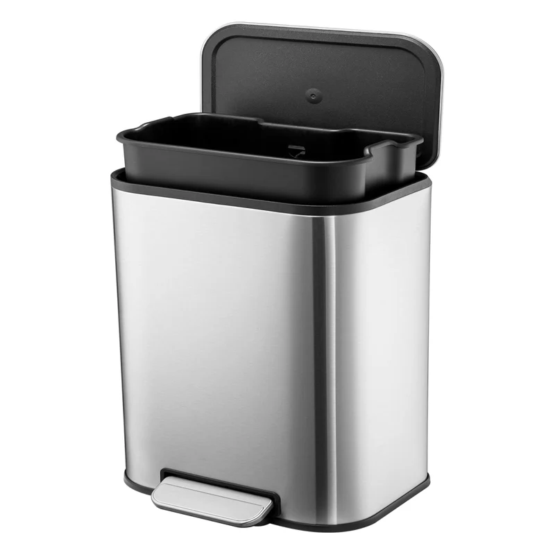 Garvee Poubelle Rectangulaire 20L en Acier Inoxydable, Couvercle à Fermeture Douce, Pédale Pied, Cuisine Bureau Maison, Argent