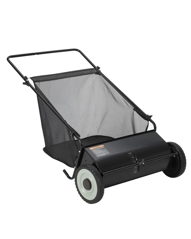 Garvee Balayeuse de pelouse à pousser 66 cm, 4 brosses rotatives, bac grande capacité 198 L, cadre acier robuste, roues caoutchouc, réglable pour herbe et feuilles