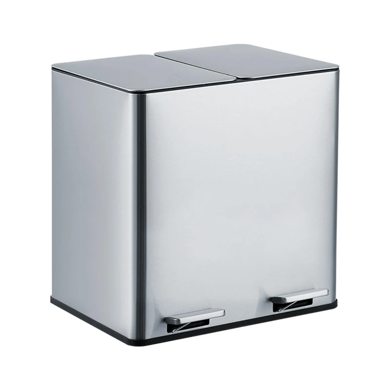 Garvee Poubelle Double Compartiment 2x15L Acier Inoxydable Argent Pour Cuisine Et Bureau Avec Couvercle Soft-Close Et Seaux Amovibles