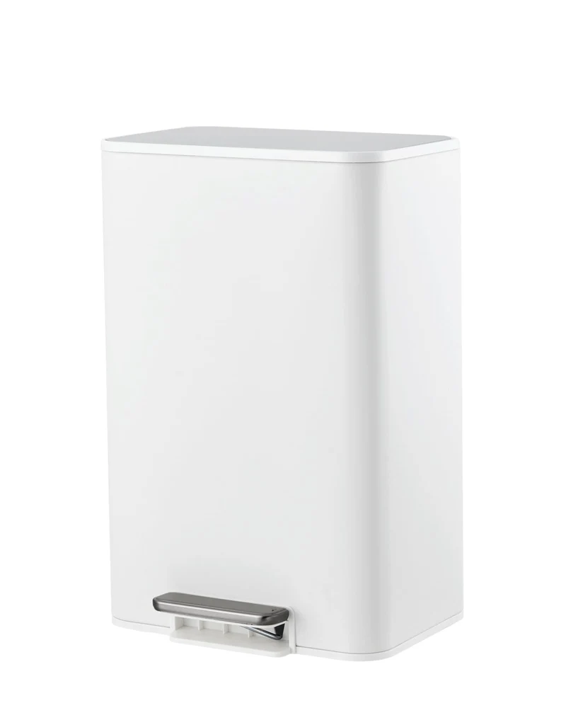 Garvee Poubelle Rectangulaire 4 Gallons Inox Compacte Avec Couvercle Soft-Close Pédale Pied Pour Chambre Bureau, Blanc