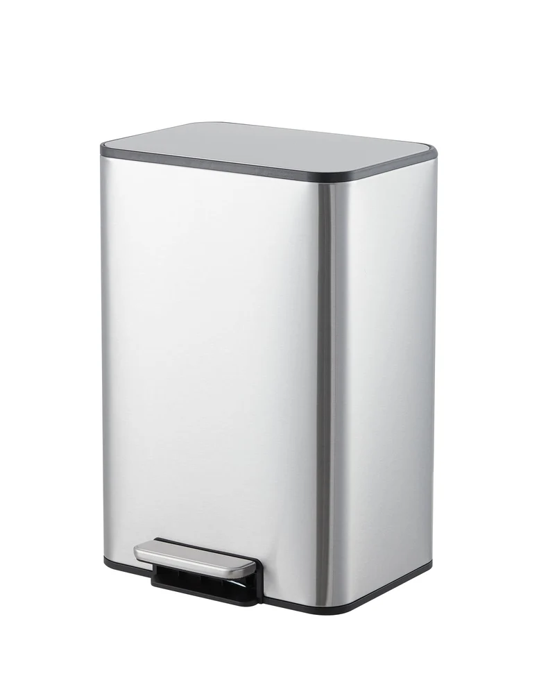 Garvee Poubelle Rectangulaire 4 Gallons Acier Inoxydable Avec Couvercle Fermeture Douce Pédale Pied Compact Pour Chambre Bureau Cuisine Argent
