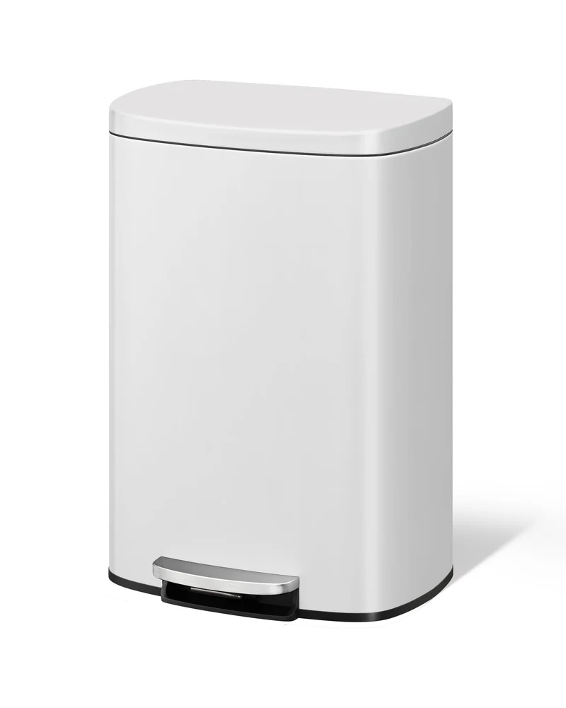 Poubelle de cuisine Garvee 50 L (13 gal) en métal avec couvercle, fermeture amortie, pédale, blanche, poignée ergonomique, compacte, idéale pour la cuisine et le bureau.