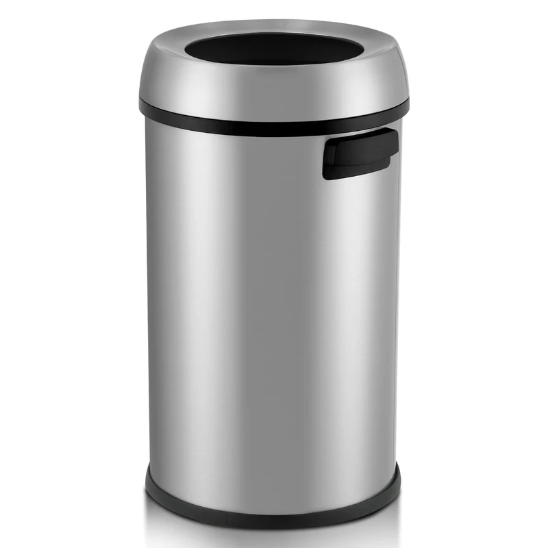 Poubelle ouverte Garvee 65 L (17 gal) en acier inoxydable brossé robuste, sans couvercle, avec poignées, pour la cuisine et l'extérieur.