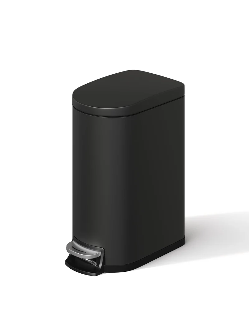 Poubelle de salle de bain Garvee en métal, 10 L, avec couvercle à fermeture douce et pédale, pour chambre et salle de bain, noire, compacte et antirouille.
