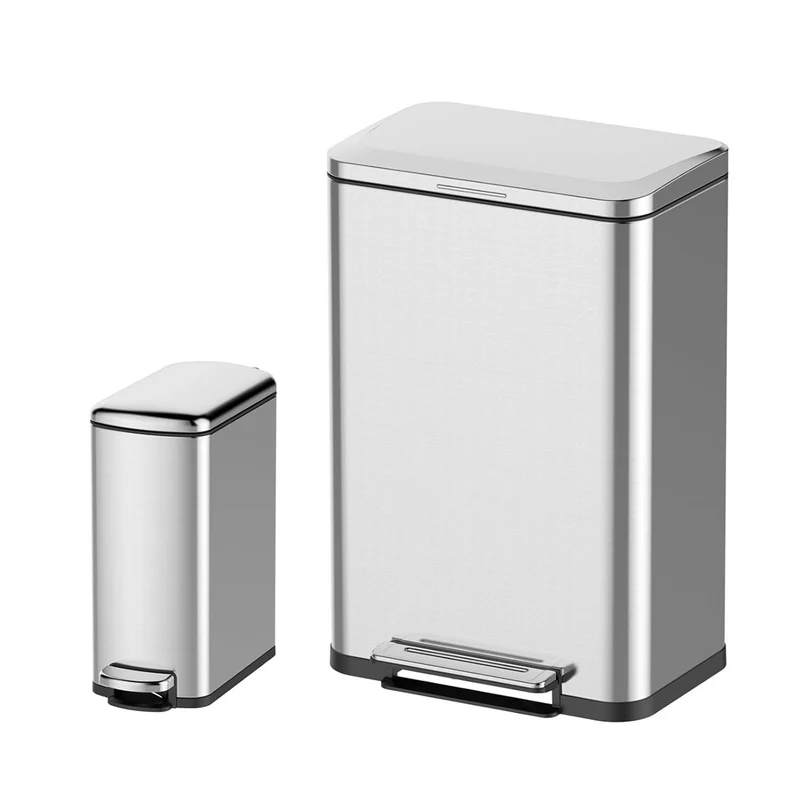 Poubelle Garvee en acier inoxydable 50 L avec pédale, couvercle à fermeture douce, rectangulaire, anti-odeurs, pour la cuisine et la salle de bain, argentée