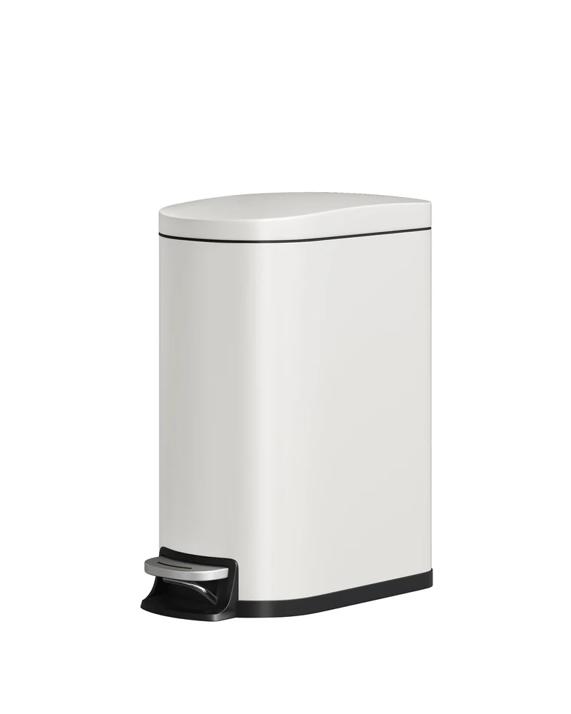 Poubelle de cuisine Garvee 50 L (13 gal) en métal avec couvercle, antirouille, fermeture amortie, idéale pour les petites cuisines, blanche, compacte, avec poignée