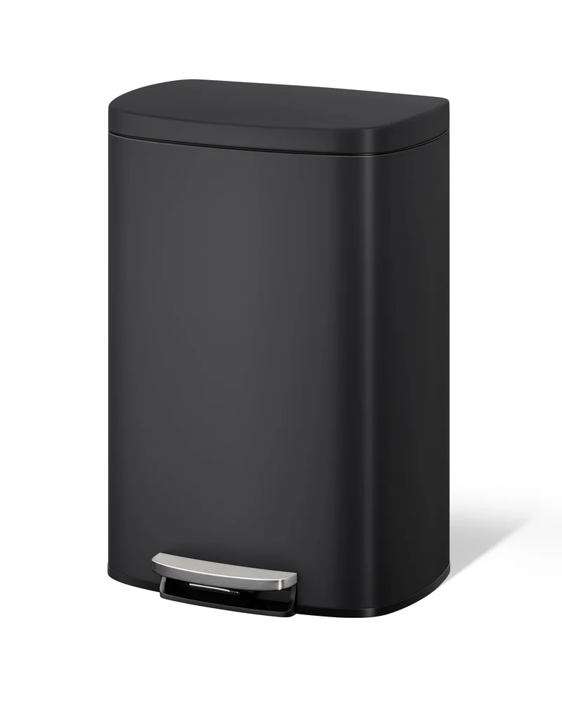 Poubelle de cuisine Garvee en métal, 50 L (13 gal), avec couvercle à fermeture douce et seau intérieur, pour îlot de cuisine, noire et ergonomique.