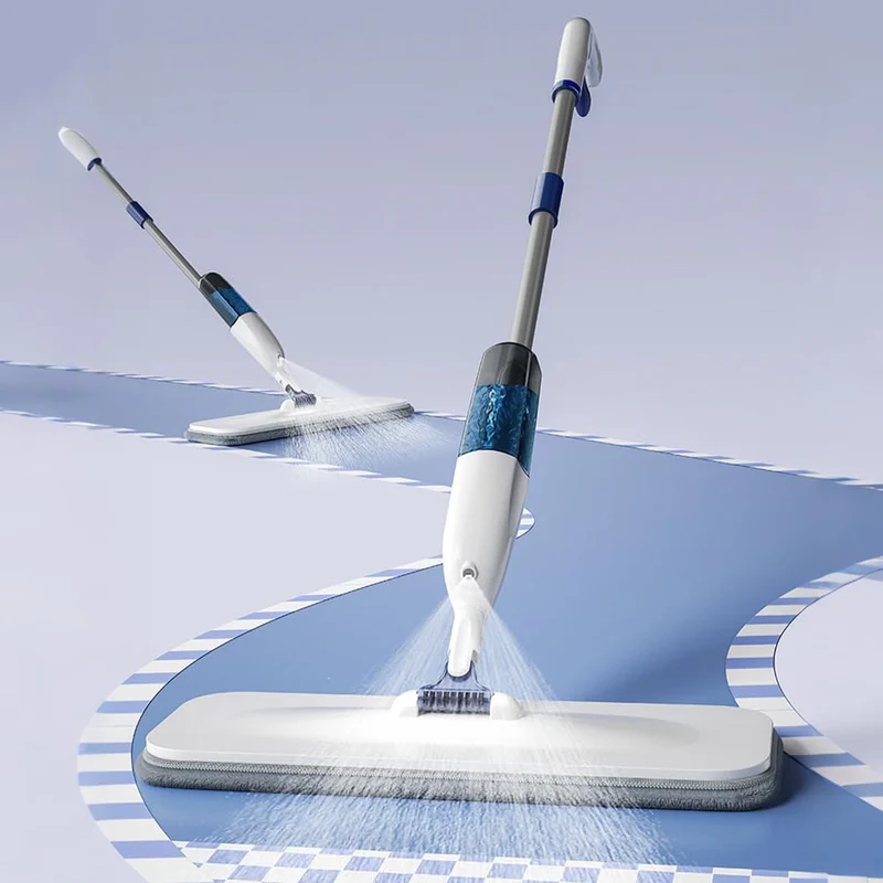 Balai-serpillère Garvee avec fonction spray pour sols en bois, carrelage et parquet, rotatif à 360°, avec 5 lingettes microfibres réutilisables, plat, noir