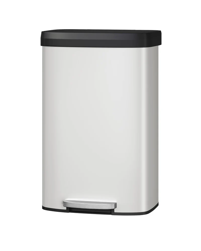 Poubelle métallique Garvee 80 L avec couvercle, antirouille, fermeture amortie, blanche, pour la cuisine et le bureau, compacte et durable