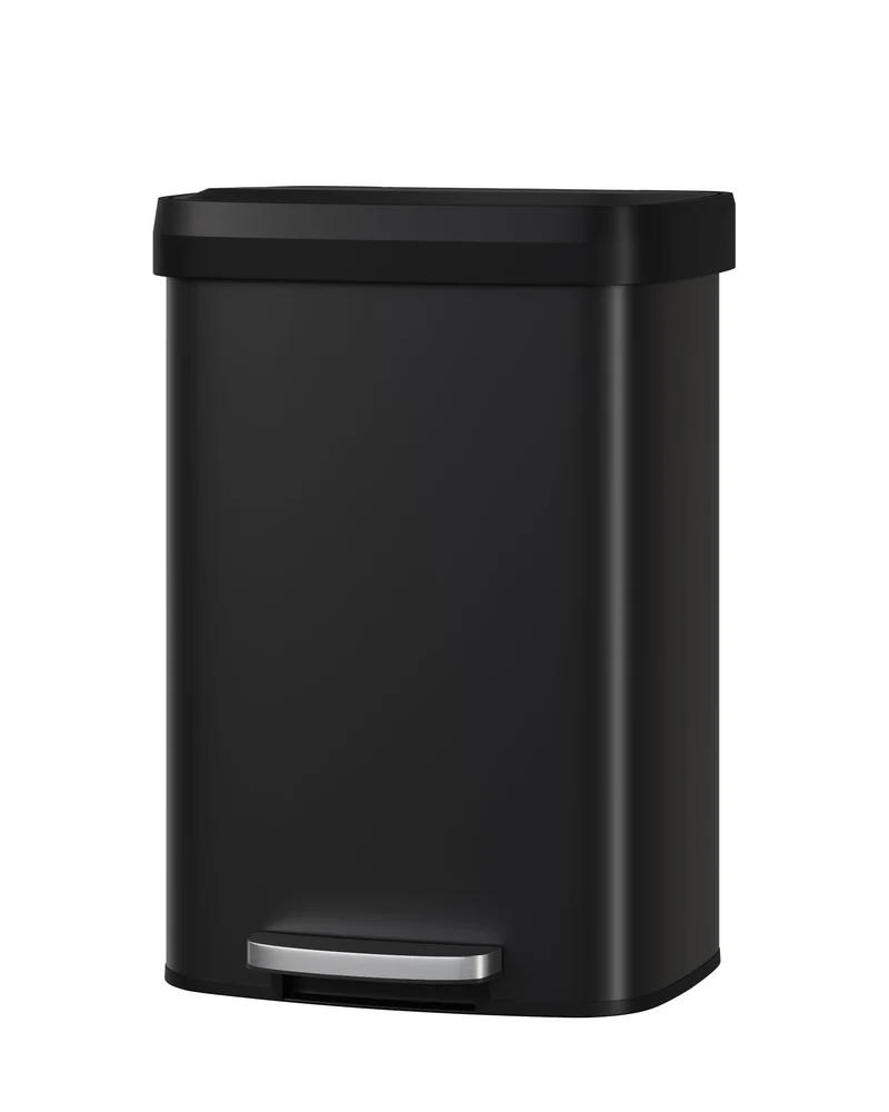 Poubelle métallique Garvee 50 L (13 gal) avec couvercle à fermeture douce, noire, pour la cuisine et le bureau, antirouille, compacte