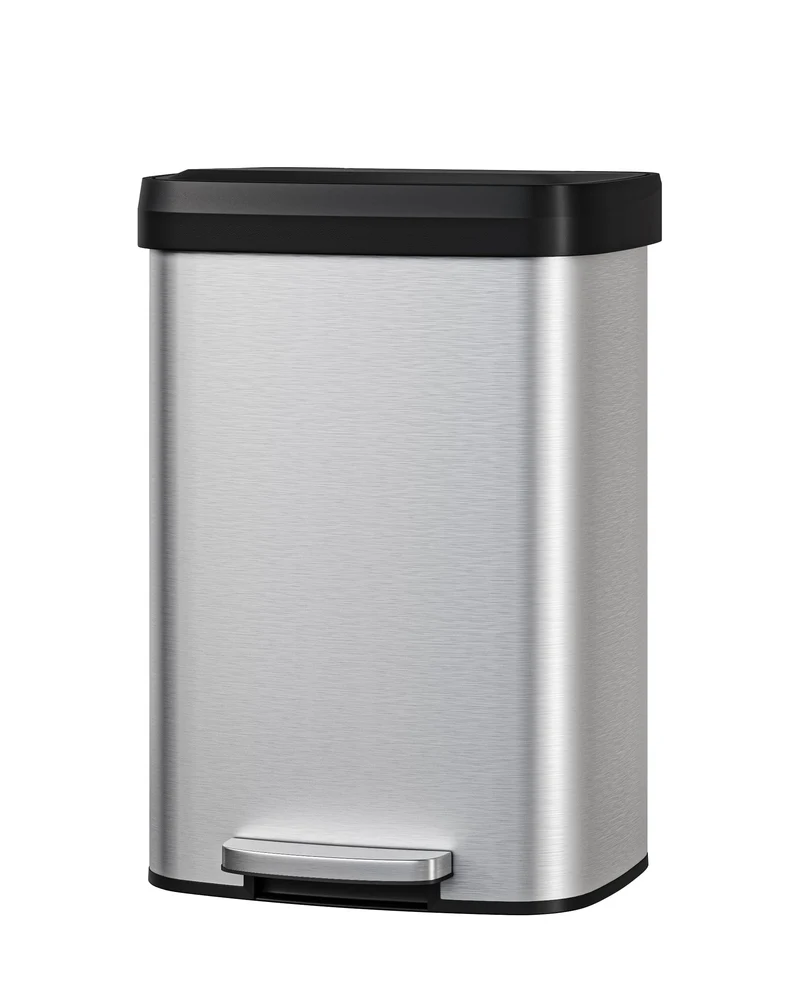 Poubelle Garvee 13 gallons en acier inoxydable avec couvercle, fermeture amortie, poignée ergonomique, argentée, pour îlot de cuisine, grande taille, antirouille