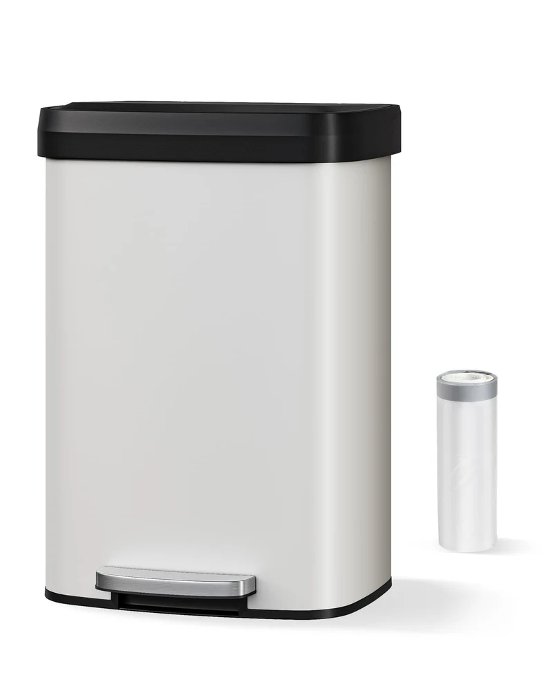 Poubelle en métal Garvee 50 L (13 gal) avec couvercle, acier inoxydable, fermeture amortie, blanche, pour îlot de cuisine