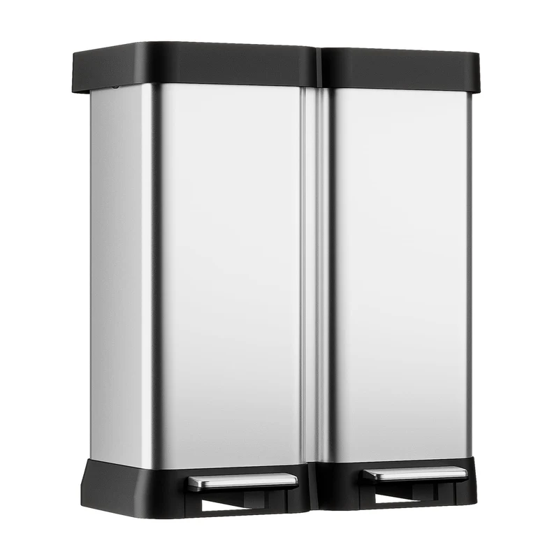 Poubelle Garvee 16 gallons à double compartiment pour déchets et recyclage, avec couvercle à fermeture douce et pédale en acier inoxydable. Idéale pour la cuisine et le bureau, elle permet un gain de place et ne nécessite pas de seau intérieur.