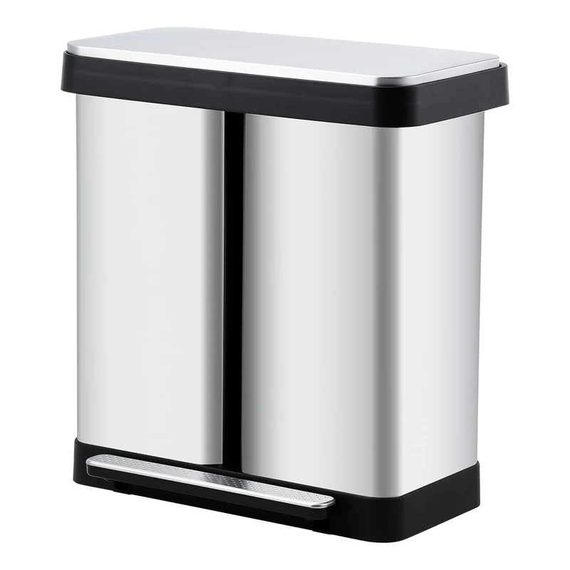 Poubelle de cuisine Garvee 2 x 36 L avec système de tri des déchets, en acier inoxydable, à pédale, double compartiment, sans contact et silencieuse, couleur argent.