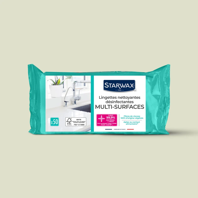 Lingettes nettoyantes désinfectantes multi-surfaces
